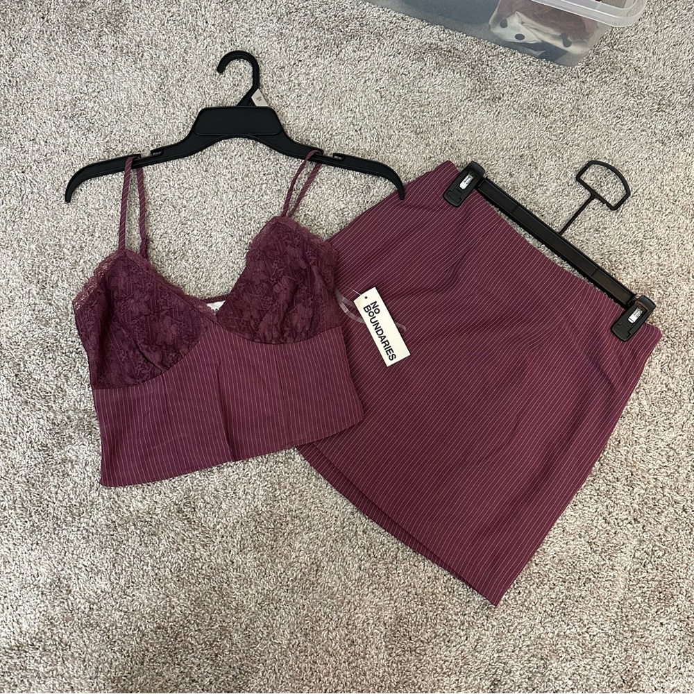 NWT Lace-Trim Ribbed Cami and Skirt Set in Plum